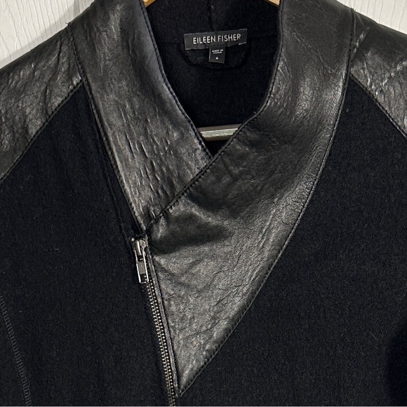 Eileen Fisher wool and leather jacket, asymmetrical, size small, fall - Picture 4 of 11